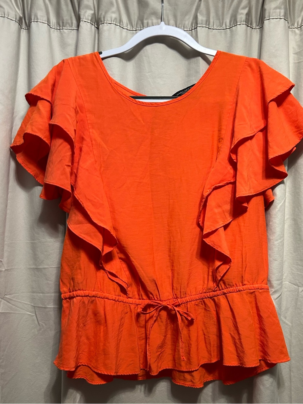 Marc New York Bright Orange Ruffle Sleeve Tie-Waist Blouse